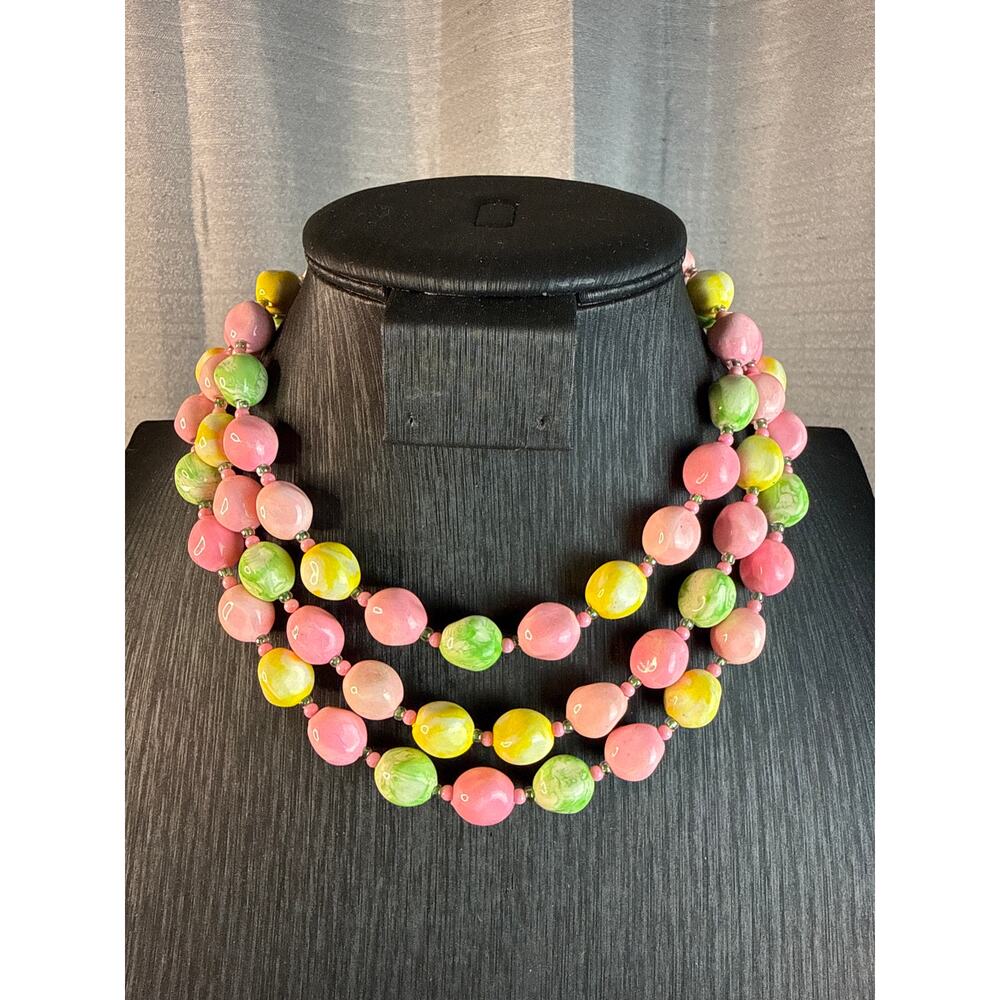Vintage 3 Strand Pastel Pebble Necklace